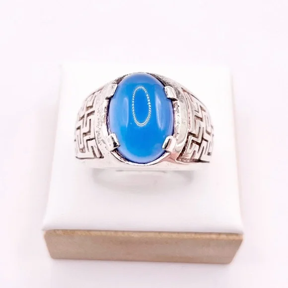 Size 10.5 Blue Chalcedony 925 Sterling Silver Ring - Picture 8 of 8